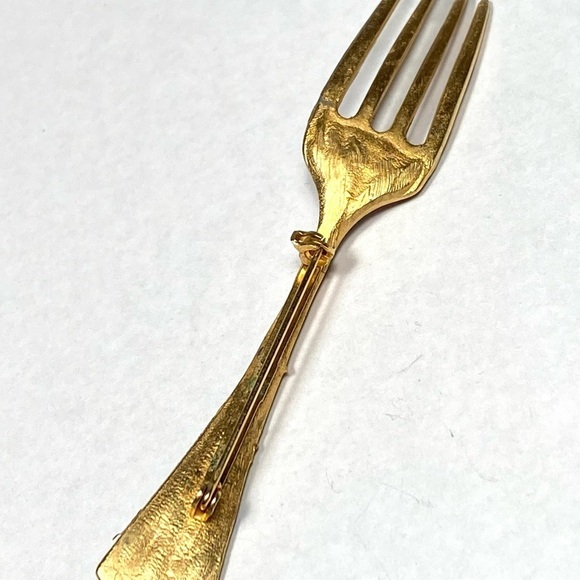 Fork Brooch Art Painted Gold Tone Large Unique Vintage Artisan - Picture 5 of 6